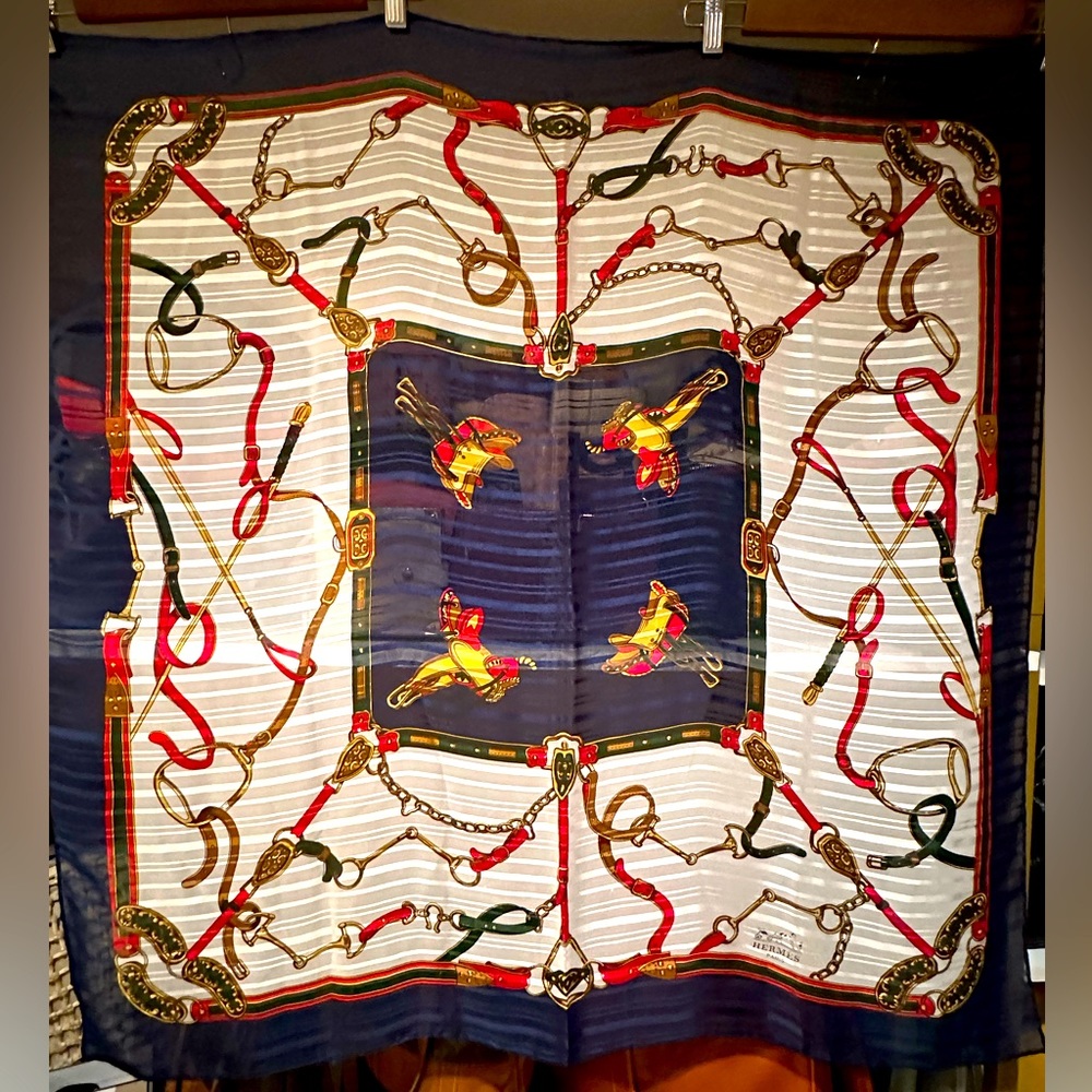 Hermes Equestrian Sheer Silk Vintage Scarf